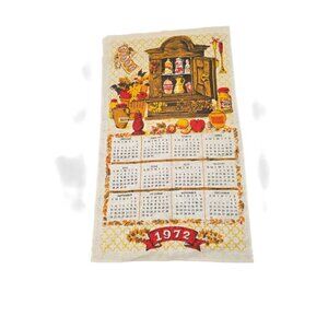 Vintage 1972 Wall Calendar Tapestry Country Style Kitchen Cabinet with Spices
